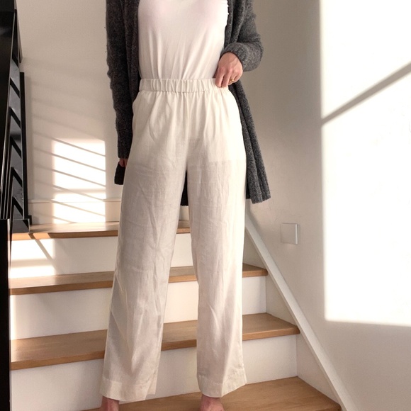 Banana Republic Straight Leg Lagenlook White Cream Linen Wide Leg Pants Size XS - Picture 1 of 8